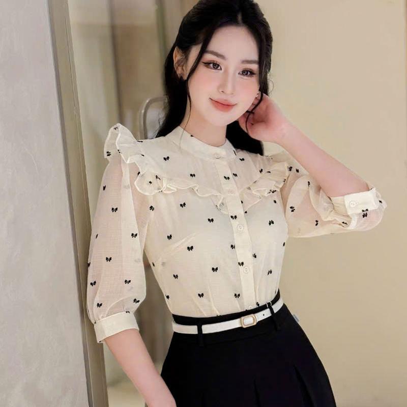 ZUMY fashion Áo sơ mi hoa bèo ngực họa tiêt nơ AHV88 nữ công sở Top Women Shirt áo sơ áo sơ áo sơ áo buộc