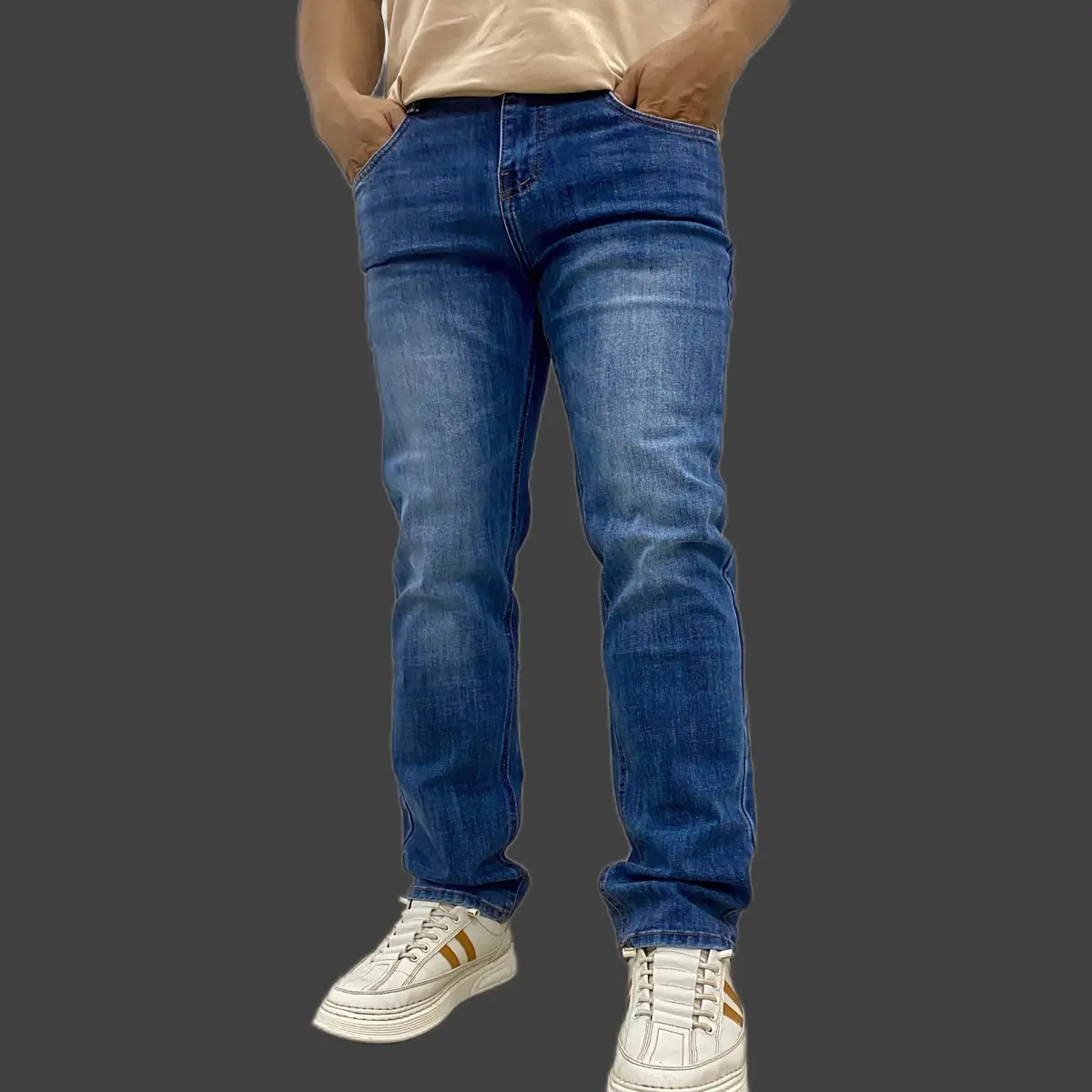T811 Quần Jean Nam Suông Vừa CC Trắng Xanh Đậm TT - Menswear Pants Có Túi