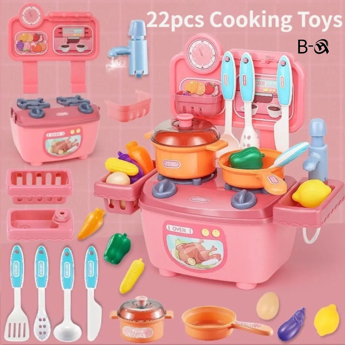 22PCS/Set Mini Kitchen Toys for Girls Children Role Playing Cooking Set Toys Kid Christmas Gift