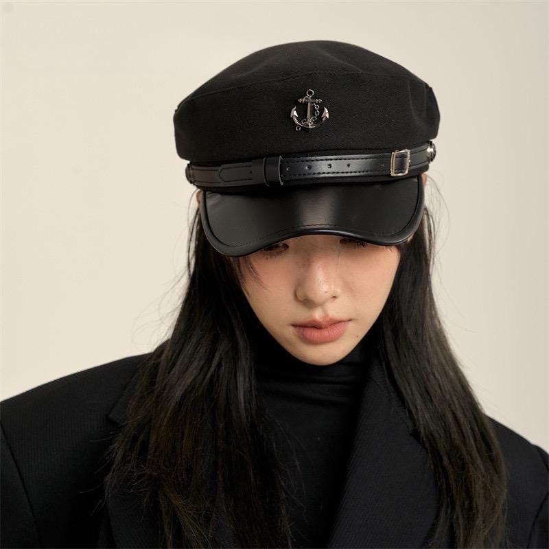 Mũ nồi nữ Nón beret thuỷ thủ viền lưỡi chất da chất dạ thô phong cách hàn quốc LBR1 Women Cap Hat