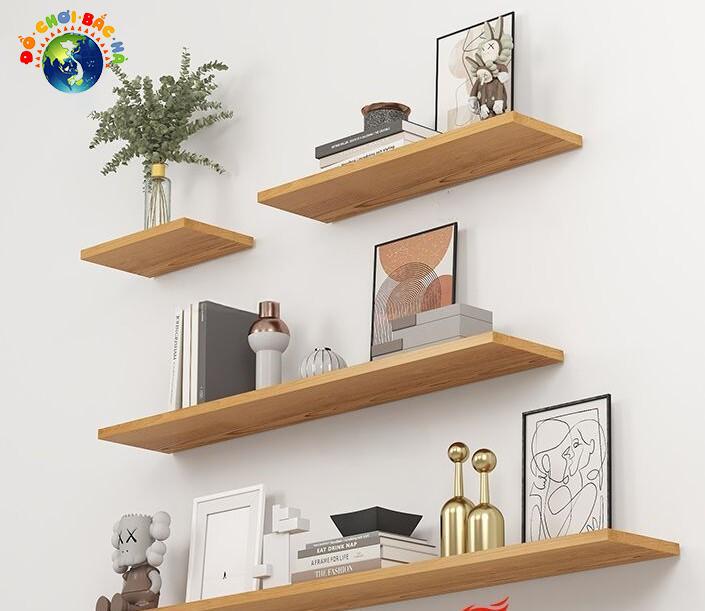 COMBO 3 kệ gỗ âm tường trang trí decor , Gỗ Cao Su [ Gỗ Thật ] kệ gắn tường, kệ decor, kệ đựng gia vị, kệ nhà tắm, kệ sách bằng gỗ cao su phủ bóng dày 15mm kèm dụng cụ lắp đặt có ảnh thật Đựng Sách Trưng Bày tủ  âm