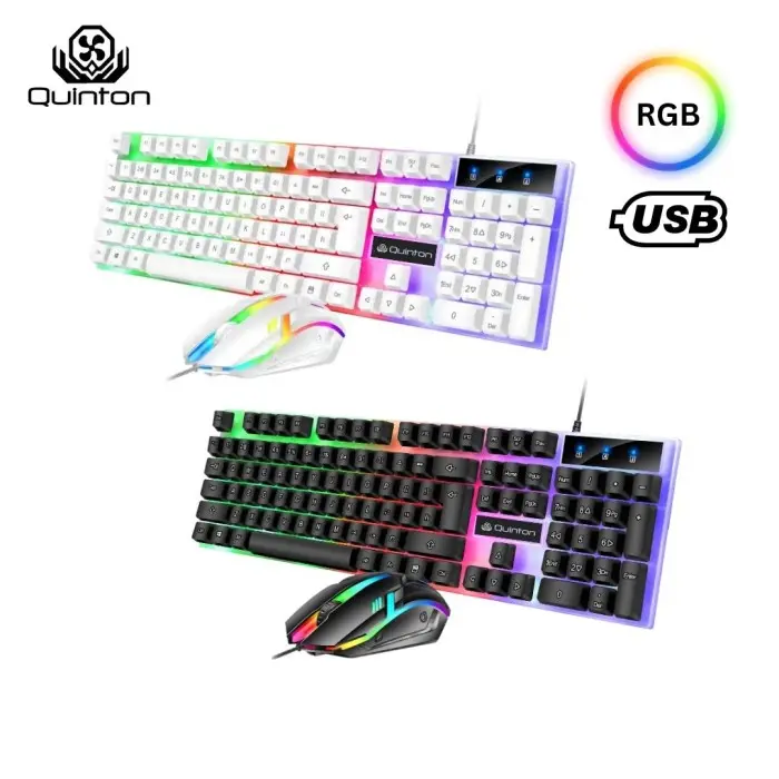 Quinton Keyboard Combo Mouse Set USB kabel Gaming full size 104key untuk pc laptop Led Lampu Computer Plastic Komputer keyboard  usb
