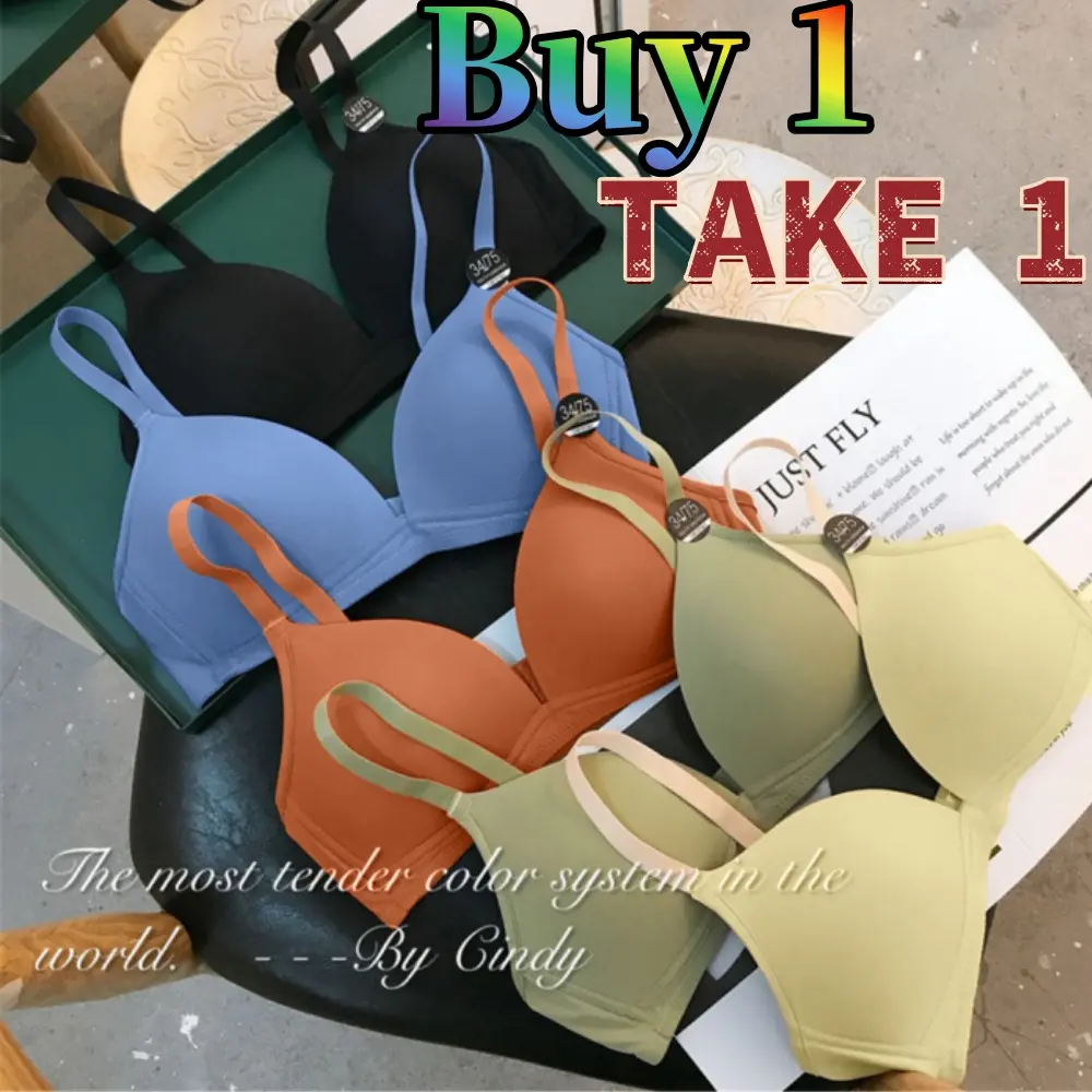 [Buy 1 Take 1] Women Seamless Bras Triangle Cup Female Underwear Push Up Wireless Solid Color Push Up Bralette Fashion Girls Lingerie Breathable Comfortable Fabric Smooth