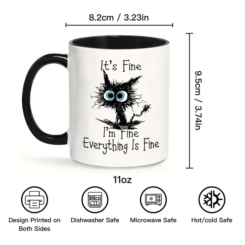 Ceramic Coffee Mug, Funny Cat & Letter Pattern Coffee Cup, Coffee Mug with Handle, Gifts for Family and Friend 1