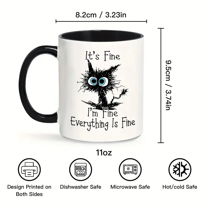 Ceramic Coffee Mug, Funny Cat & Letter Pattern Coffee Cup, Coffee Mug with Handle, Gifts for Family and Friend 1