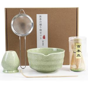 Matcha Tea Set, 1 Set Including Matcha Bowl with Spout, Matcha Stirrer and Stand, Bamboo Matcha Spoon and Stainless Steel Sieve, Tea Ceremony