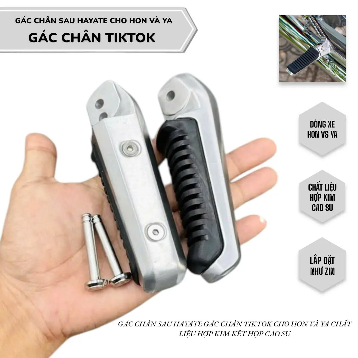Gác chân sau Hayate gác chân Tictok cho dòng Honda và Yamaha chất liệu hợp kim kết hợp đệm cao su mềm mại Phụ Tùng Phụ Kiện