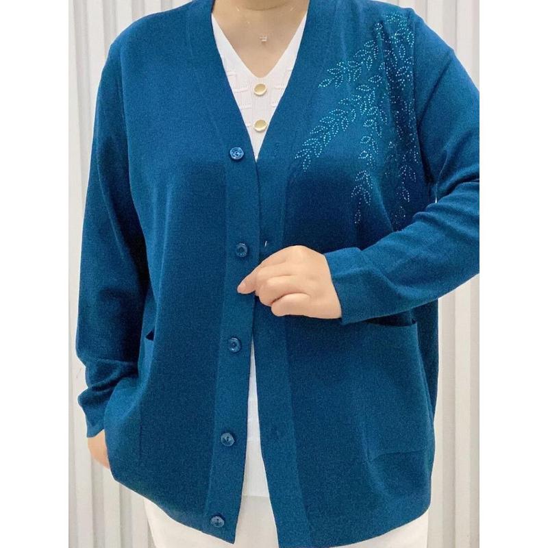 Áo Len Cardigan Cổ Chữ V Cao Cấp, Thời Trang Mới Mùa Thu, Dành Cho Mẹ Trung Niên Áo Khoác Mặc Bên Ngoài Dáng Rộng Rãi Và Mỏng, Dành Cho Nữ, Zjc2024 Women Top 4