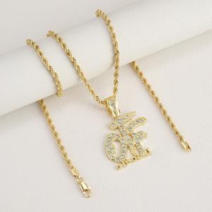 จี้ตัวอักษร OTF, เพชรเต็ม, โซ่บิด, สร้อยคอโซ่, สีทองและสีเงิน, เหมาะสำหรับทุกคน, ขายร้อน