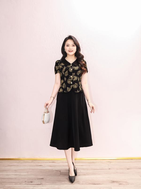 Set áo lụa nhật trung niên cổ vest kèm chân váy T473 T391 T412 T460