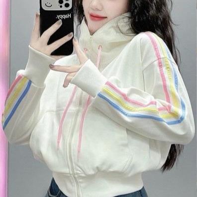 Áo Khoác Nỉ Cổ Cao CÓ NÓN 3 Sọc Viền Màu CẦU VÒNG ( CÓ TÚI TRONG ) | BigBuy360 - bigbuy360.vn