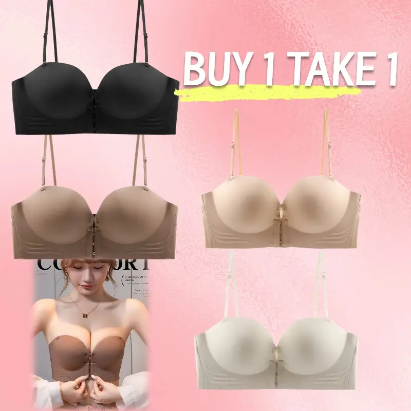 BUY 1 TAKE 1 Front Button Underwear Small Breasts Lady's Thick Push up Big Breast Holding Anti-Sagging Strapless Seamless Bras Womenswear Bralette