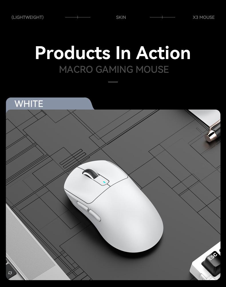 Product Introduction of Original Attack Shark X3 Wireless Mouse Multiple Colors Three-mode Lightweight Design Ergonomics PAW3395 E-sports Gaming Mouse 24