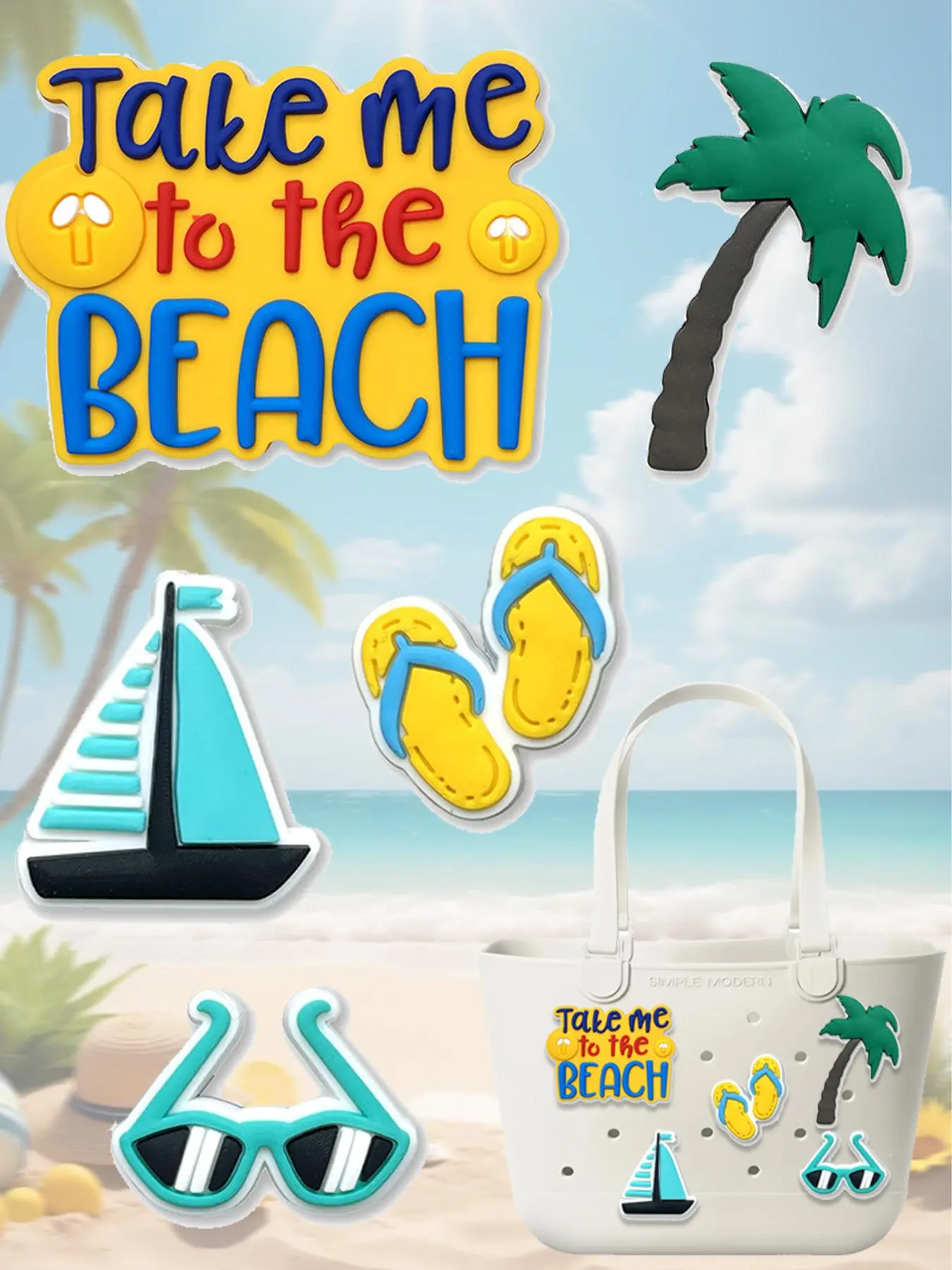 Random Palm Tree & Boat & Sailboat & Slipper & Hat & Bag Charm, Cute Bag Decoration for Beach Bag, Fashionable Bag Accessories for Women & Girls