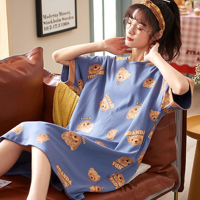 Váy Ngủ Nữ, Dài Trung Bình Qua Đầu Gối, Mặc Nhà Mùa Hè, Thiết Kế Dễ Thương, Mỏng, ngắn Tay, Cỡ Lớn, Dáng Rộng Thích Hợp Cho Bà Bầu, Đồ Ngủ Nữ Mùa Hè 4