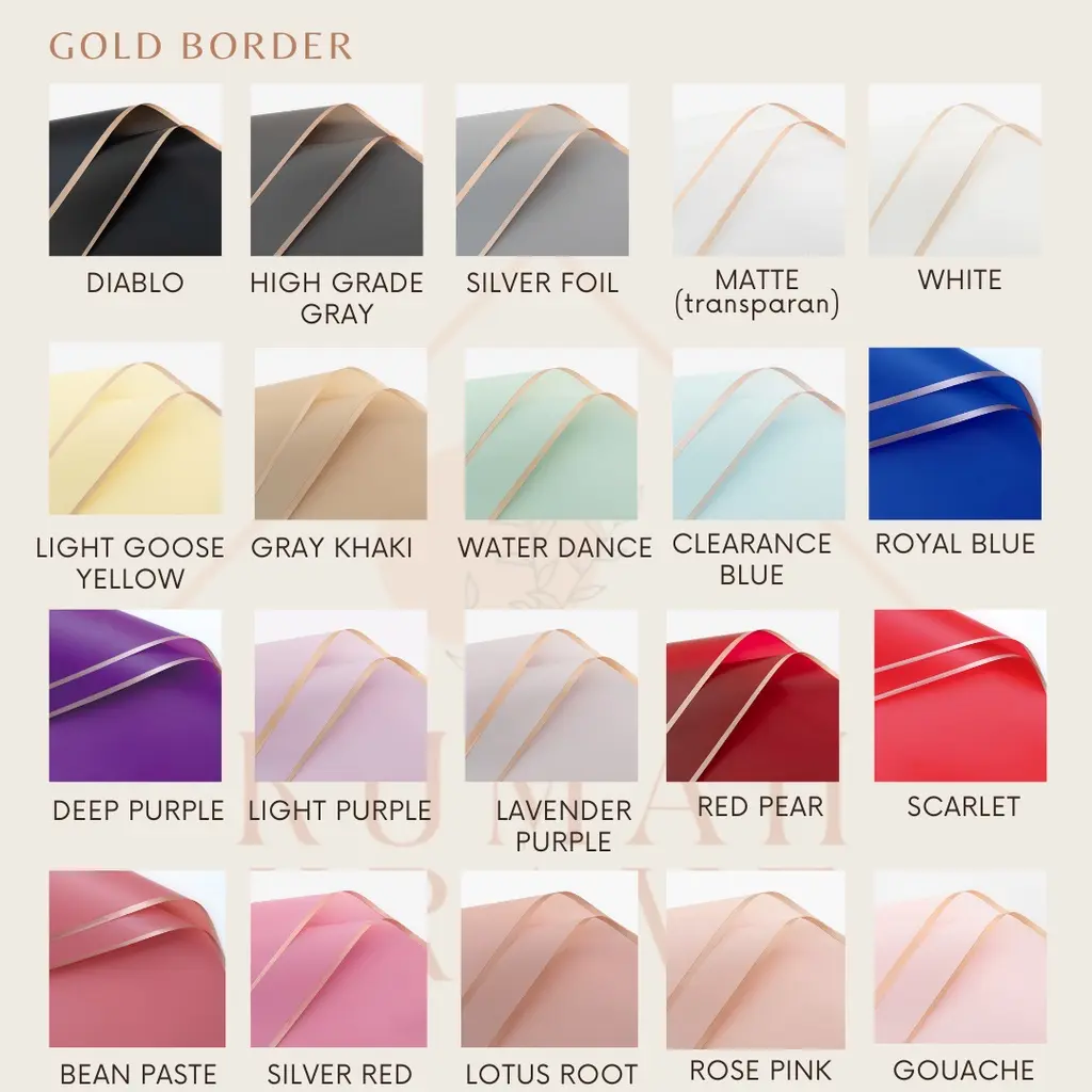 Gold Border Frame Cellophane Wrapping Paper Kertas Bunga