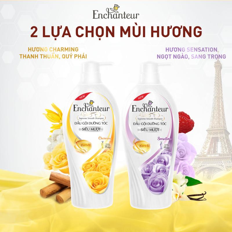 Dầu gội dưỡng tóc siêu mượt Enchanteur Charming/Sensation Keratin 650g Nữ Women Gội Đầu