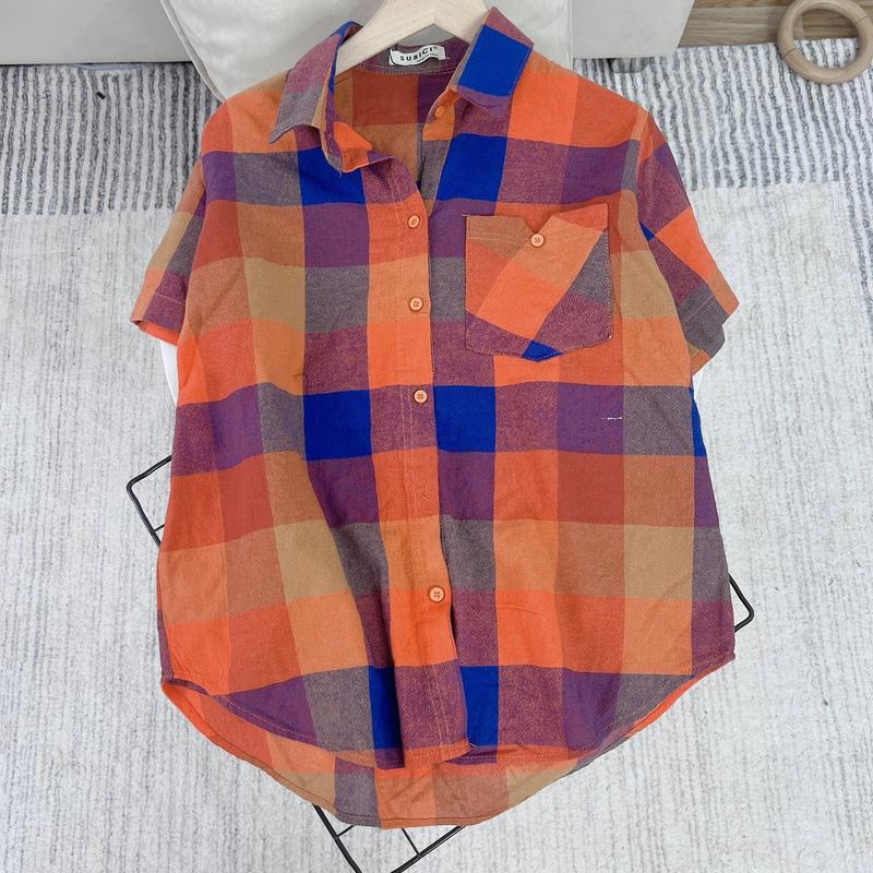 Sơ mi tay ngắn kẻ caro sơmicộc đỏ sominam dep