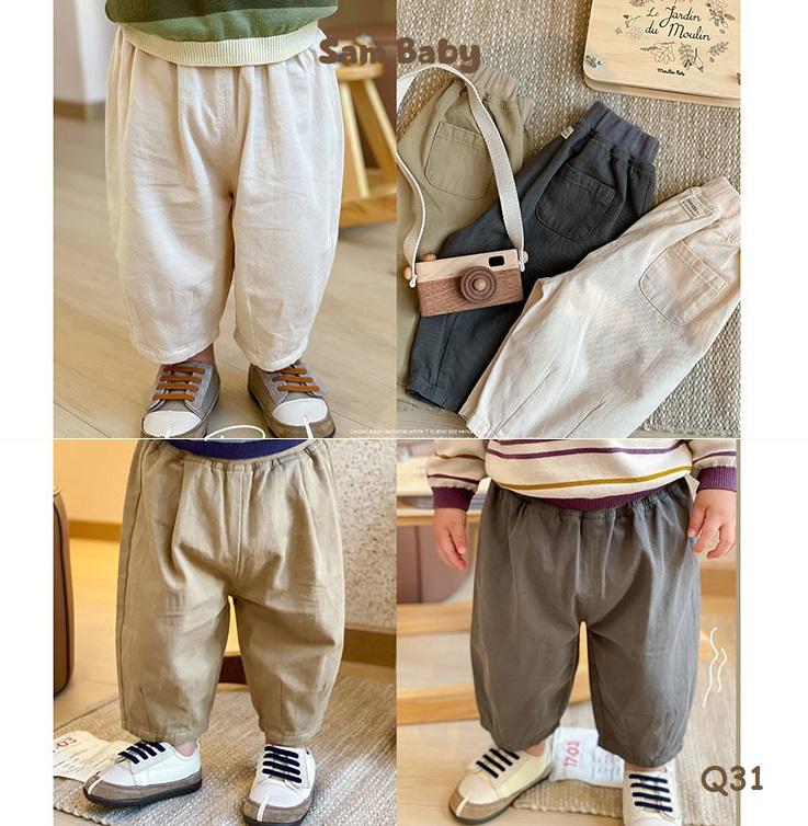  Q31 - Quần BOMBER Dáng Thụng Hàn Quốc Chất Vải kaki Mềm Mại Cho Bé Trai Bé Gái Từ 8-16kg-Q31 