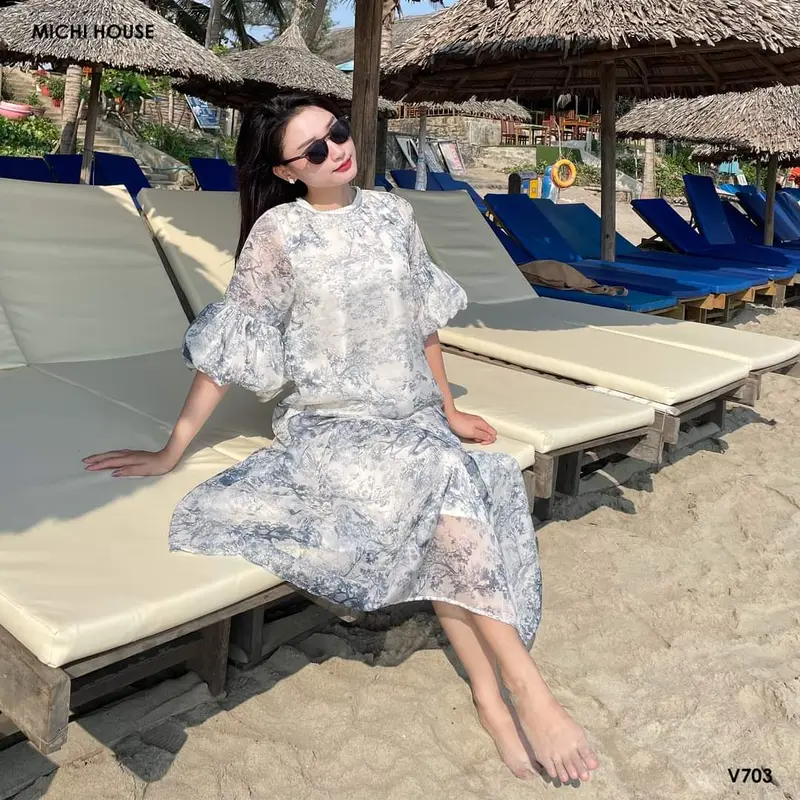 Đầm Bầu Mùa Hè Váy Dự Tiệc Đi Chơi -Váy Bầu Voan Dáng Dài Cao Cấp Sang Chảnh Phong Cách Tiểu Thư Vintage Nữ Women Dress 3