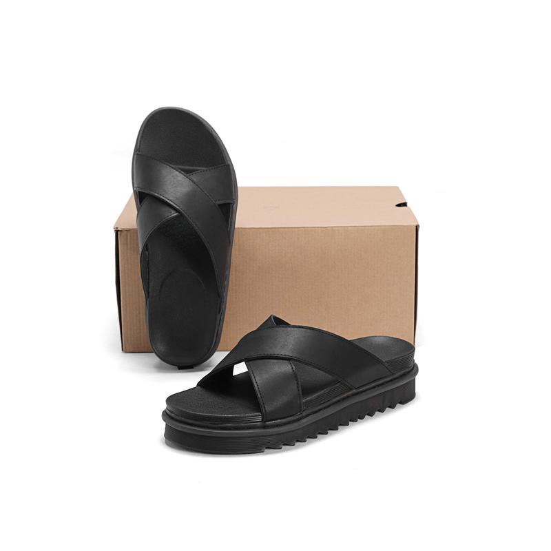 dép quai chéo da bò nam đế khâu cao 5cm tăng chiều cao sang trọng DA3 Đế Bằng Sandal Nhung Cao Su Đồng Jean