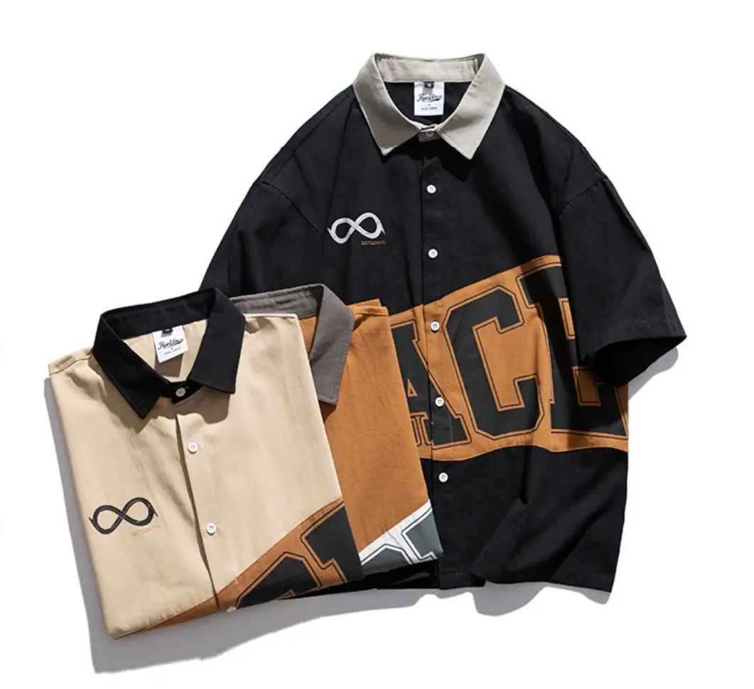 Clothing เสื้อเชิ๊ตแขนสั้น ผู้ชาย ลายพิมพ์อักษรสุดฮิตติดเทร์น เท่ๆ ทรงหลวม ทรงบอย เนื้อผ้าดี ไม่หนาไม่บางจนเกินไป มาพร้อมกัน 3 สี 3 สไตส์ เหมาะกับทุเพศทุกวัย Man ใส่เป็นเสื้อทับ เสื้อคลุมก็ได้จ้า สินค้ามีพร้อมจัดส่งจ้าไม่ต้องรอนาน  สีน้ำตาล ฟ้า ครีม