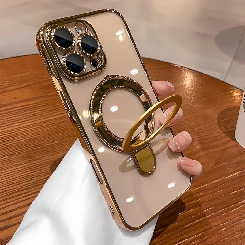 Ốp Trong Suốt Có Giá Đỡ Nam Châm Mạ Sang Trọng, Tương Thích Với iPhone 16, 15, 14, 13, 12, Pro Max Và Plus, Ốp Mềm, Có Giá Chân Đế Ốp Lưng