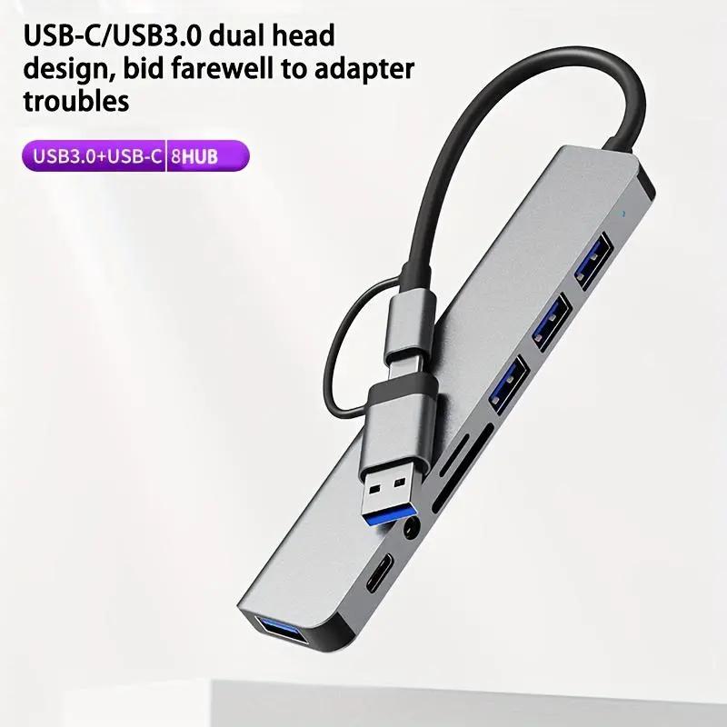 8-in-1 USB C Hub, USB Splitter, USB Extender with 4 USB Ports & 1 USBC TF/SD Card Reader, Suitable for MacBook Pro/iPad Pro/HP Laptops/Galaxy Phones 7