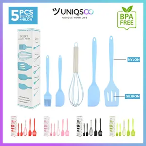 UNIQSOO 5 PCS Spatula Silikon Alat Masak Alat Baking Set Sutil Scraper Kuas Anti Lengket Serbaguna