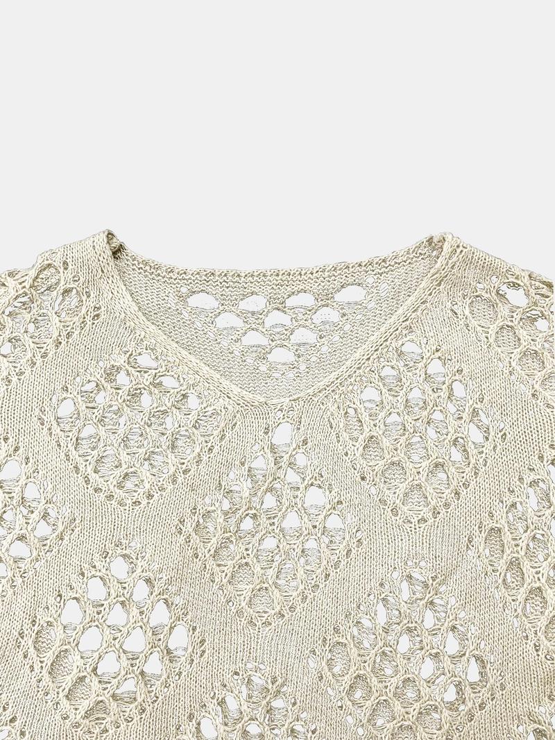 Product Introduction of Women's Plain Hollow Out Sheer Sweater Pullover, Casual Long Sleeve Jumper for Summer, Fashion Women's Knitwear for Daily Wear 5