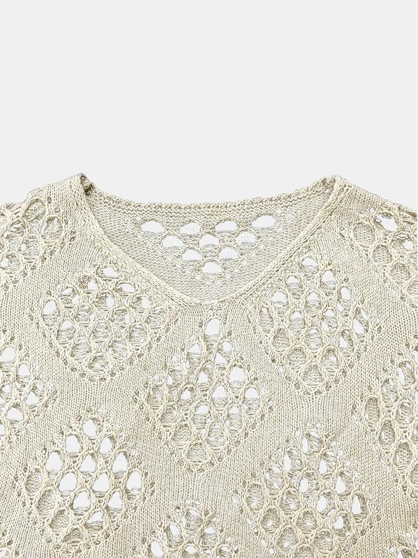 Women's Plain Hollow Out Sheer Sweater Pullover, Casual Long Sleeve Jumper for Summer, Fashion Women's Knitwear for Daily Wear 4
