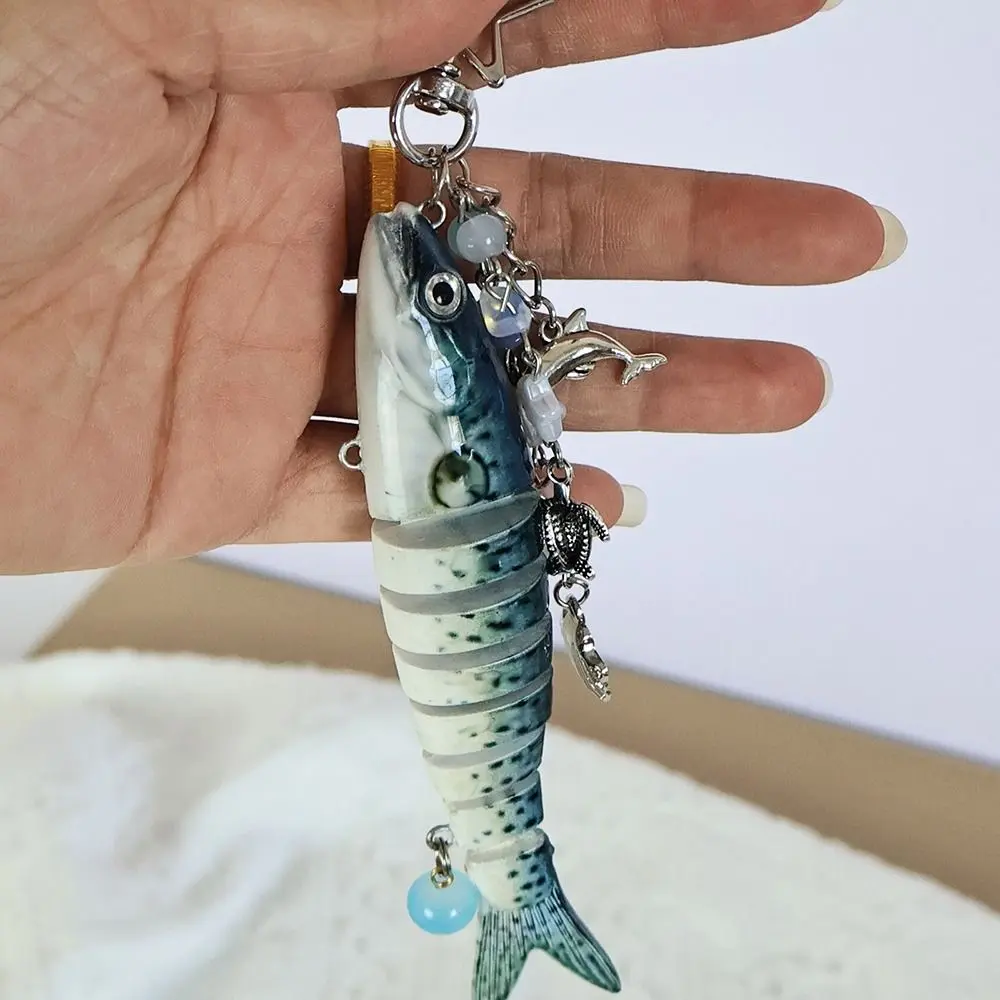 wficee Creative Plastic Fish Keychain Multi Jointed Simulation Fish Hook Key Chain Backpack Pendant Gifts