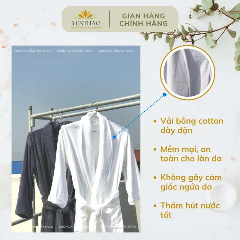 Áo Choàng Tắm Khách Sạn Cao Cấp Bông Lông Cừu YenThao Towels 100% Organic Cotton Nữ Women Dress 4