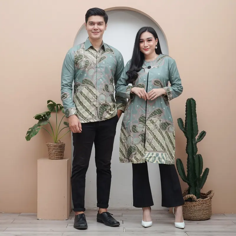 Lakshmi Batik Kemeja Batik Pria Modern Atasan Tunik Wanita Modern Lengan Panjang Motif Ratna Full Furing M sampai 5L Baju Katun Dewasa Celana Pendek 0