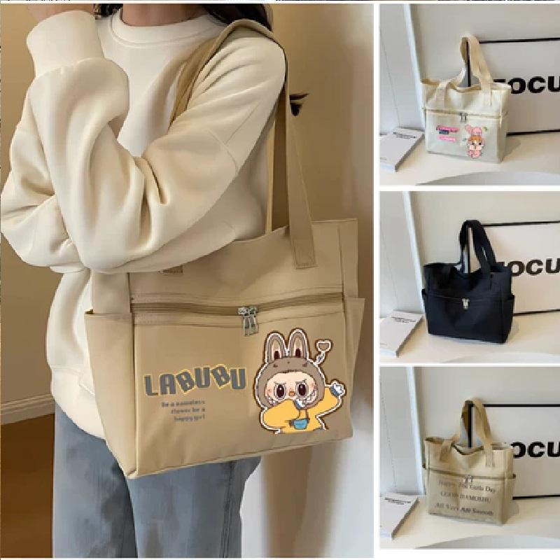 Túi tote 2 lớp hình in Baby three ,Labubu kute, có khóa kéo miệng,  vừa sách vở A4 , laptop 14inch  Bag Nữ   tote