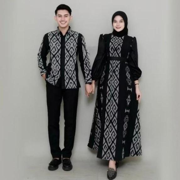 Set Baju Batik Couple Pasangan Kondangan Hitam - EVA Boutique Sarimbit Keluarga Tenun Seragam Panjang Setelan Wanita modern pakaian regular remaja set pakaian couple baju lamaran couple 2025 elegan tulle tali pinggang xxl dress suami 1 outfit 0