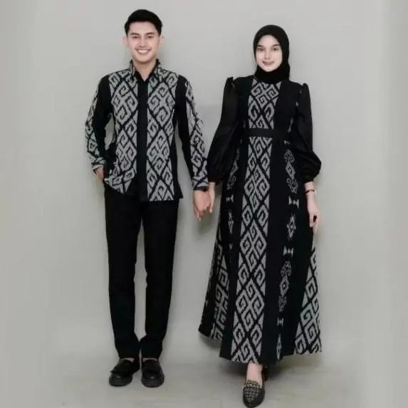 Set Baju Batik Couple Pasangan Kondangan Hitam - EVA Boutique Sarimbit Keluarga Tenun Seragam Panjang Setelan Wanita modern pakaian regular remaja set pakaian couple baju lamaran couple 2025 elegan tulle tali pinggang xxl dress suami 1 outfit 0