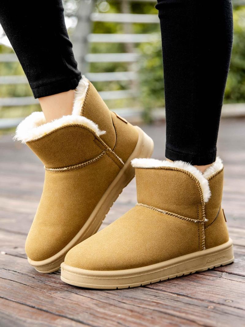 Product Introduction of Women's Solid Color Patched Design Ankle Boots, Fashionable Warm Snow Boots for Winter, Casual Comfortable Shoes for Daily Wear 3