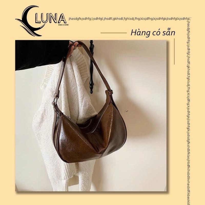 Túi xách LUNA STORE da mềm dáng bao tử basic size 25cm điều chỉnh dây 3 kiểu đeo vai, cầm tay, đeo chéo đi làm đi chơi