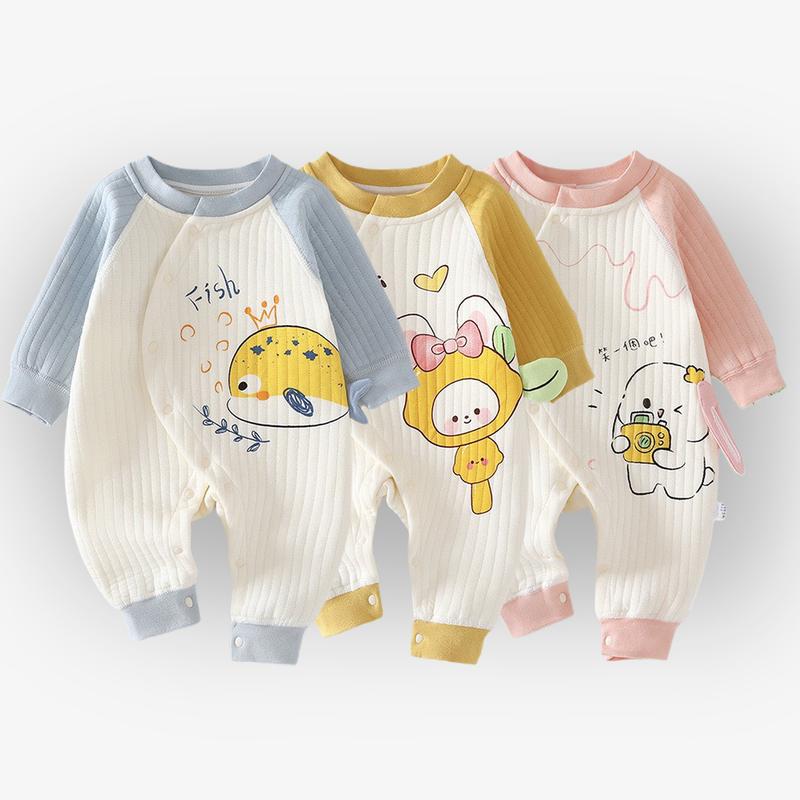 Áo liền quần Body trần bông cài chéo Bodysuit liền thân 3 lớp Hàng Quảng Châu cho bé trai bé gái từ 3-12kg mặc thu đông