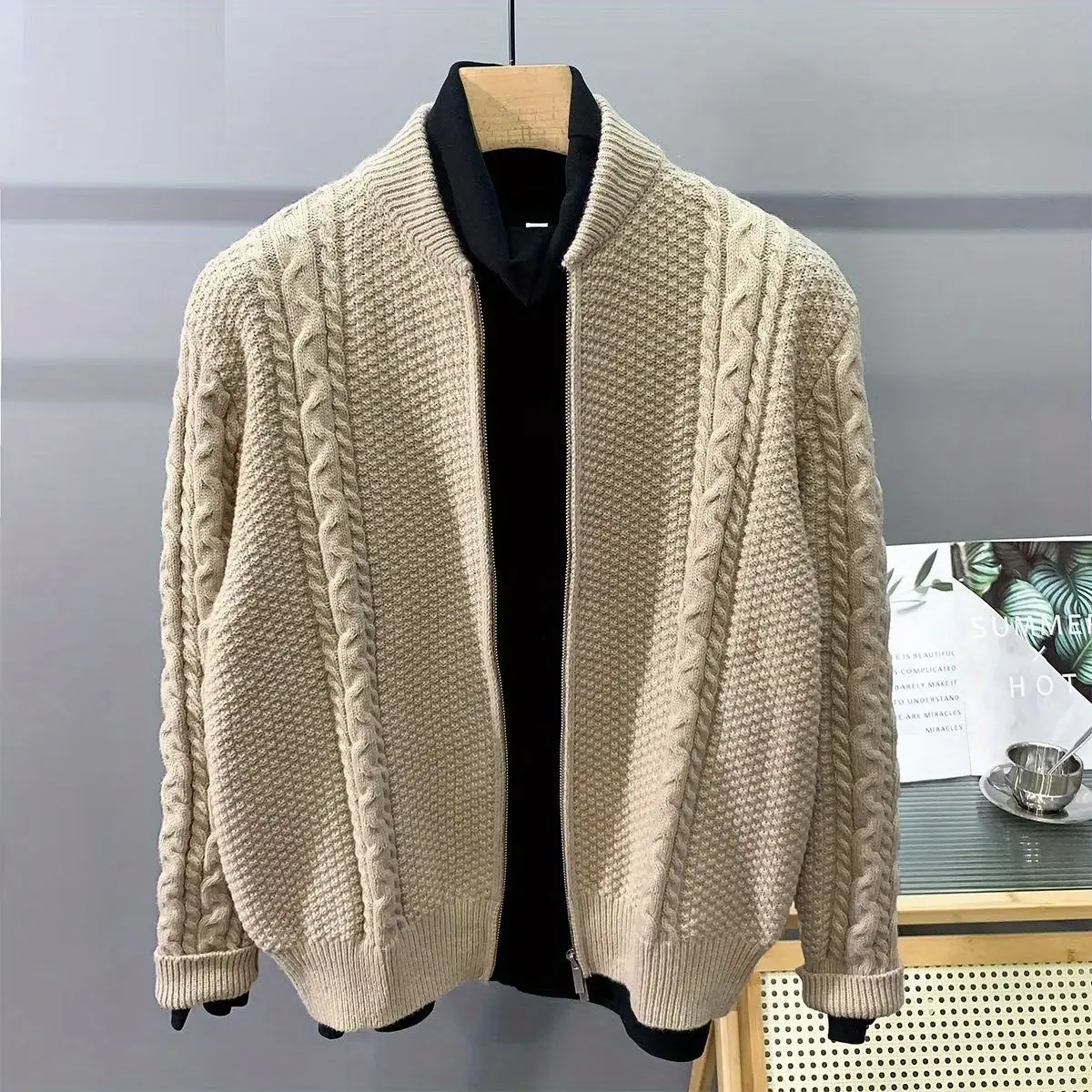 Áo Cardigan Dệt Kim, Thiết Kế Xoắn Cổ Điển Dành Cho Nam Giới, Hợp Xu hướng Mùa Thu Và Mùa Đông, Độc Đáo Cao Cấp, Áo Len Cổ Chân Đế Hoài Cổ Áo Khoác Có Khóa Kéo