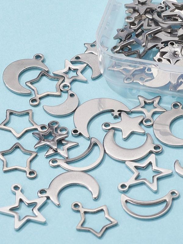 Minimalist Star & Moon Design Pendant (60pcs/box), Stainless Steel Pendant, DIY Jewelry Making Supplies for Bracelet Necklace Earrings 2