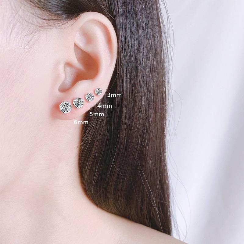 PHỤ KIỆN HOA TAI BẠC 925 NỤ 4 CHẤU (Chốt đẩy)- HK45529 Khuyên Tai Nam Nữ