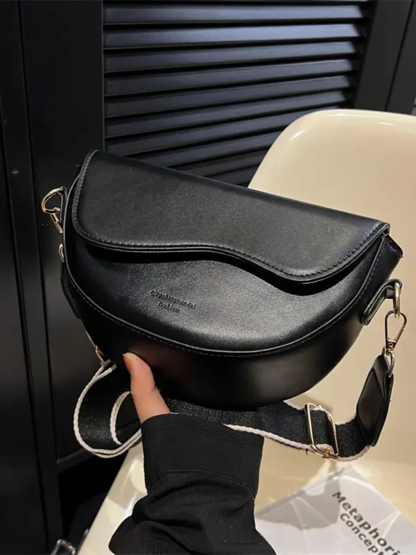 Women's Fashion Solid Color Saddle Bag, Elegant PU Leather Back To School Crossbody Bag for Daily Use, Casual Trendy Versatile Commuting Bag for Women & Girls, Airport Outfits 2024 1