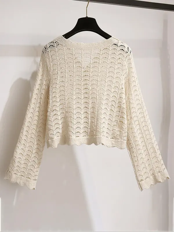 Women's Plain Hollow Out Open Front Cardigan, Casual Long Sleeve Crochet Cardigan for Summer, Fashion Women's Knit Clothing for Daily Wear 1