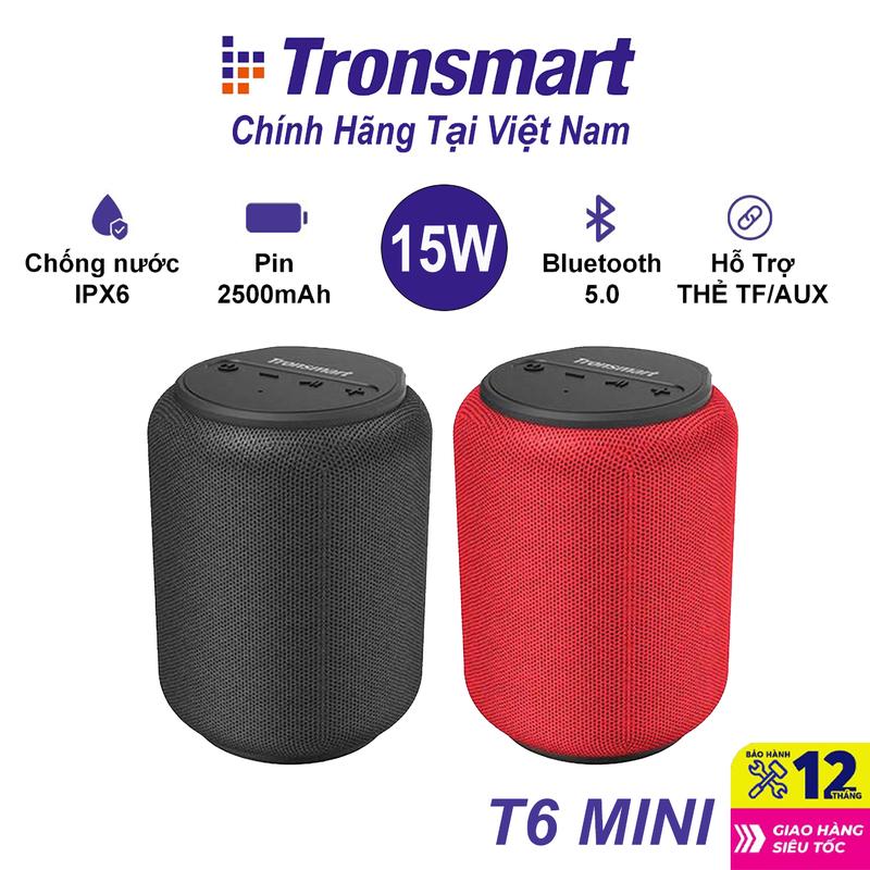 Loa Bluetooth 5.0 Tronsmart Element T6 Mini | Công Suất 15W | Chống Nước IPX6 | Hỗ Trợ Thể Nhớ TF 1 Củ Loa Lớn Nghe Nhạc Trầm Ấm Lên Đến 24H - Bảo hành chính hãng 12 tháng di động đầu vào phụ trợ