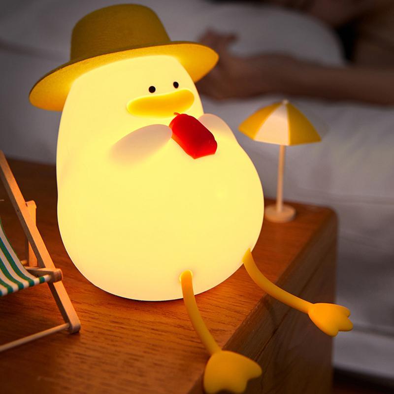 Product Introduction of Cute Duck Design Night Light, USB Rechargeable Silicone Night Light, 30 Minutes Timer & Tap Control Night Light for Kids Room Decor 0