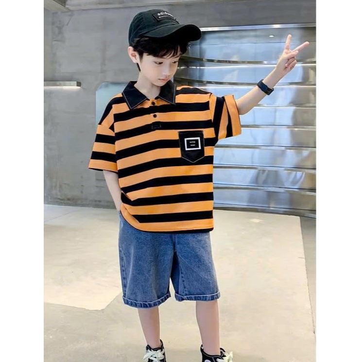 Áo polo hè cho bé trai 4-14 tuổi , áo cộc tay bé trai 14-45 kg ,áo có cổ  chất cotton mẫu KẺ BOTE phong cách dễ thương dịu dàng thấm hút mồ hôi . 4