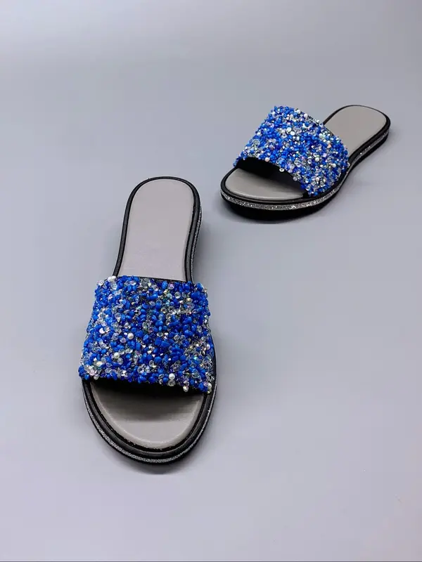 Women's Fashionable Glittering Rhinestone Decorated Slides, Casual Comfortable Slippers for Indoor Outdoor Wear, Female All-match Slippers for Daily Wear, Walking Shoes 7