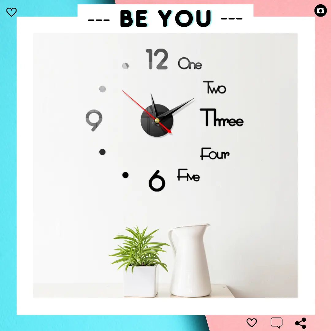 Đồng Hồ Trang Trí Dán Tường 3D Phong Cách Châu Âu Độc Đáo, Máy Kim Trôi Êm Ái - BEYOU